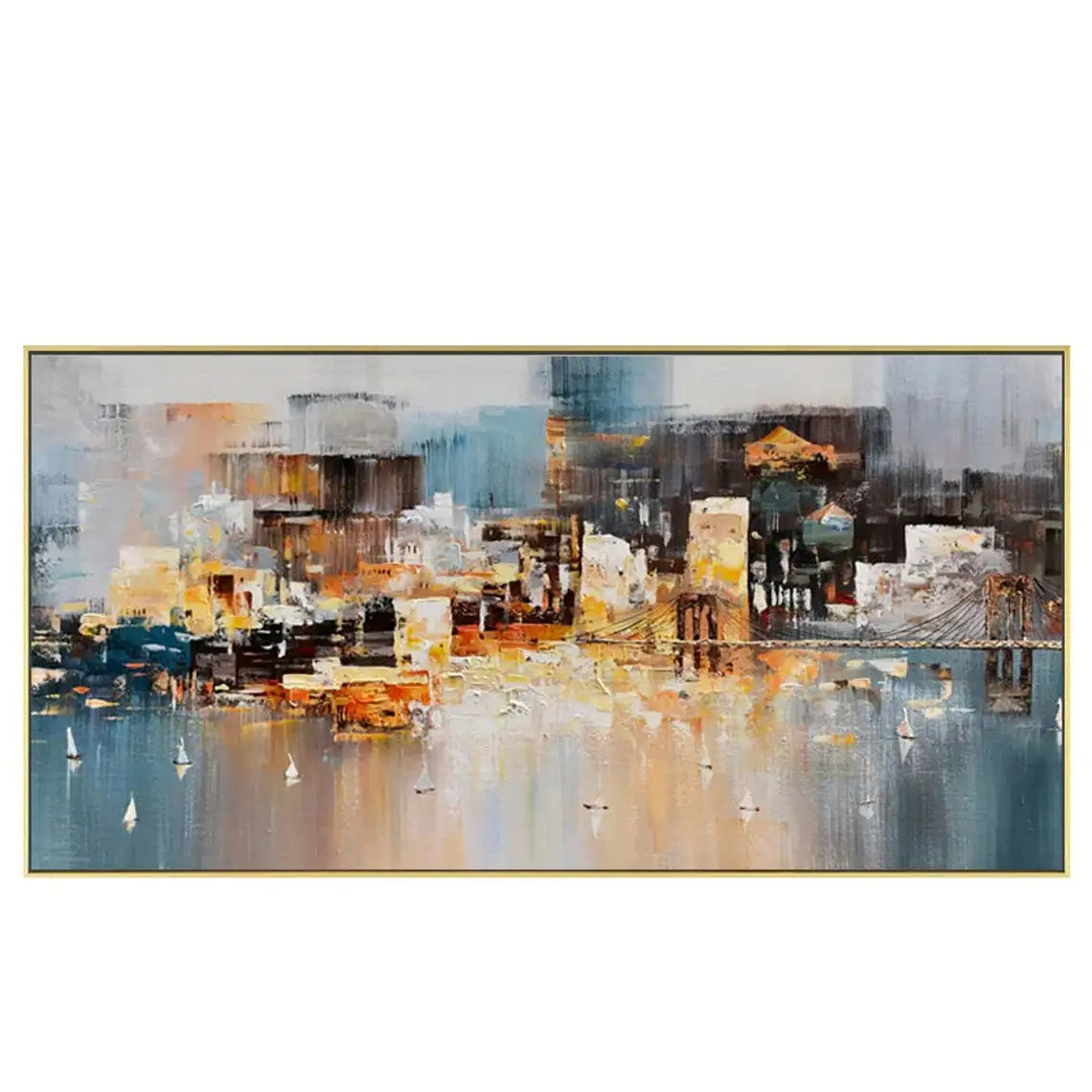 Abstract Cityscape Texture Oil Painting Canvas Colorful Night Landscape Acrylic Modern Skyline Wall Art Bedroom Home Decor Gifts