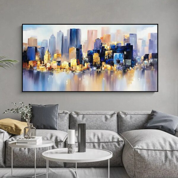 Abstract Cityscape Texture Oil Painting Canvas Colorful Night Landscape Acrylic Modern Skyline Wall Art Bedroom Home Decor Gifts - Image 2