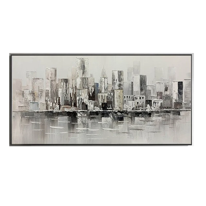 Abstract Cityscape Texture Oil Painting Canvas Colorful Night Landscape Acrylic Modern Skyline Wall Art Bedroom Home Decor Gifts