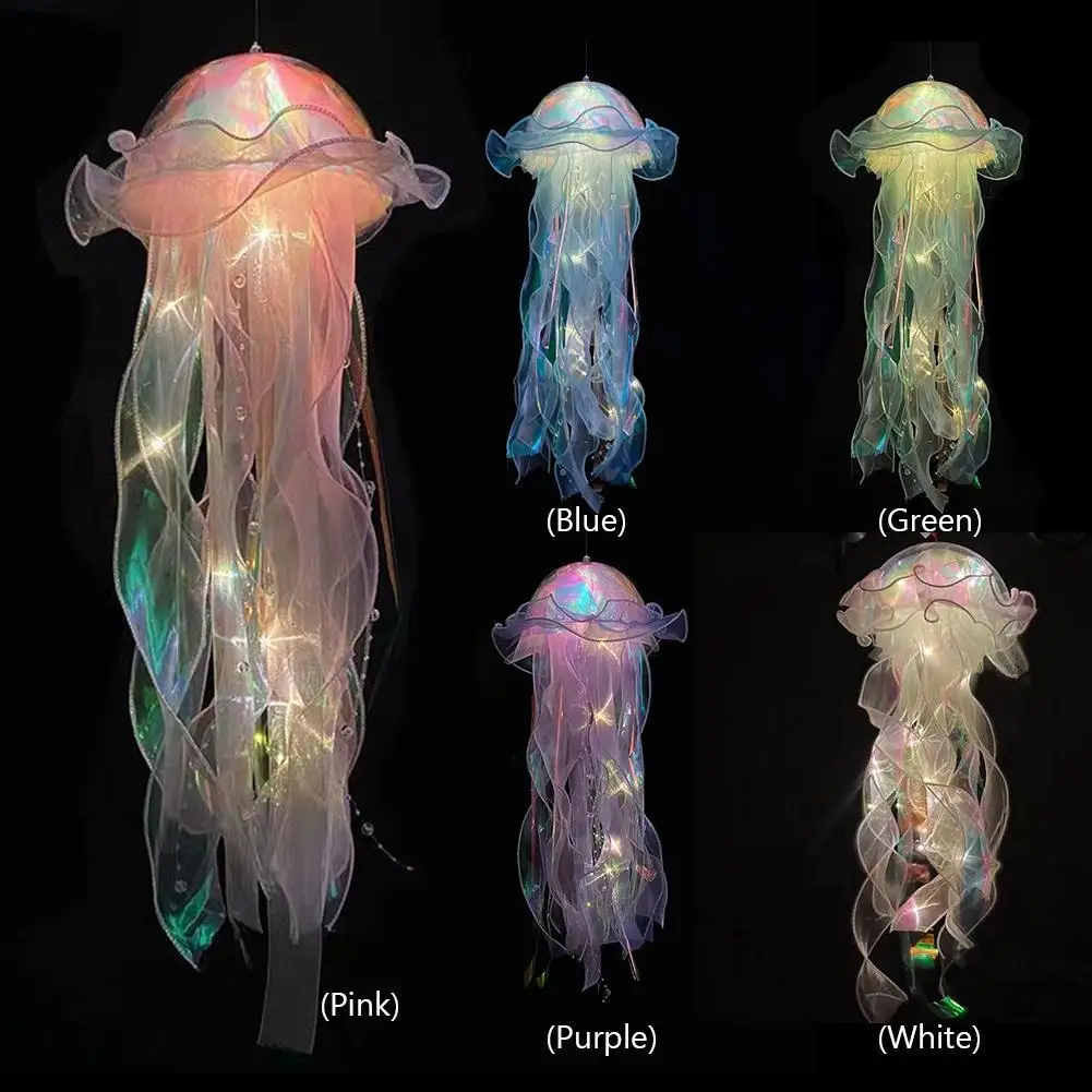 DIY Jellyfish Lantern Under The Sea Colorful Jellyfish Lamp Girl Bedroom Atmosphere Decoration Lamp Mermaid Theme Party Decor