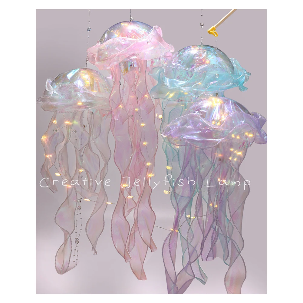 DIY Jellyfish Lantern Under The Sea Colorful Jellyfish Lamp Girl Bedroom Atmosphere Decoration Lamp Mermaid Theme Party Decor