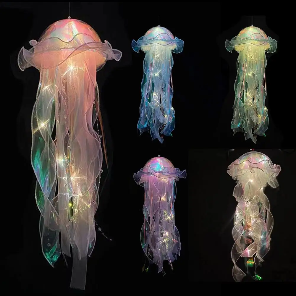 DIY Jellyfish Lantern Under The Sea Colorful Jellyfish Lamp Girl Bedroom Atmosphere Decoration Lamp Mermaid Theme Party Decor