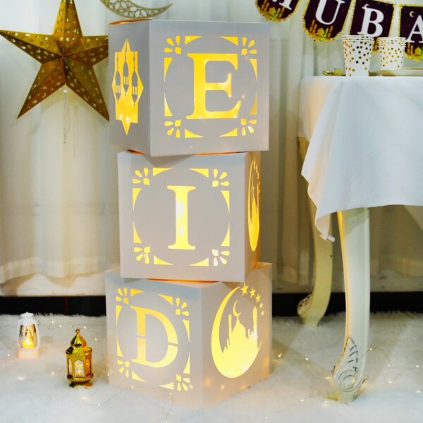 Eid Mubarak Letter Box Hollow Light String Ramadan Kareem Decoration For Home Muslim Islamic Ramadan Box Eid Al-fitr Gifts 2025 - Image 4