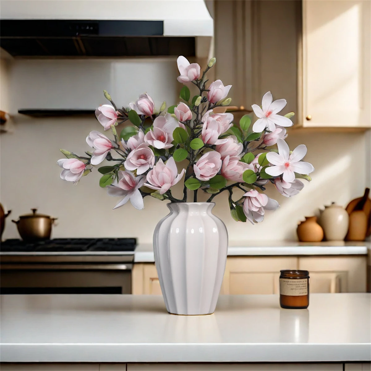 Artificial Magnolia Flower Branch For Home Living Room Decoration Fake Silk Flower Plant Wedding Party Simulation Flower Bouquet - Image 3