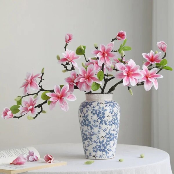 56CM Artificial Magnolia Flower New Chinese Silk Flower Single Branch Decoration for Home Living Room Dining Table Decoration - Image 2