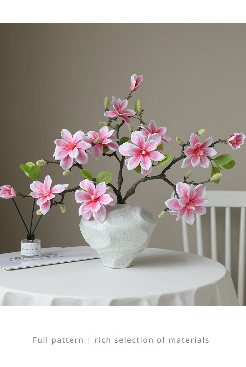 56CM Artificial Magnolia Flower New Chinese Silk Flower Single Branch Decoration for Home Living Room Dining Table Decoration
