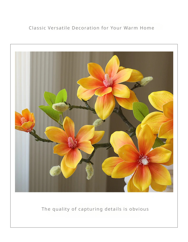 56CM Artificial Magnolia Flower New Chinese Silk Flower Single Branch Decoration for Home Living Room Dining Table Decoration