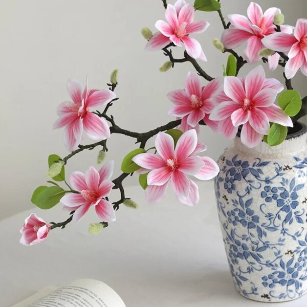 56CM Artificial Magnolia Flower New Chinese Silk Flower Single Branch Decoration for Home Living Room Dining Table Decoration - Image 3