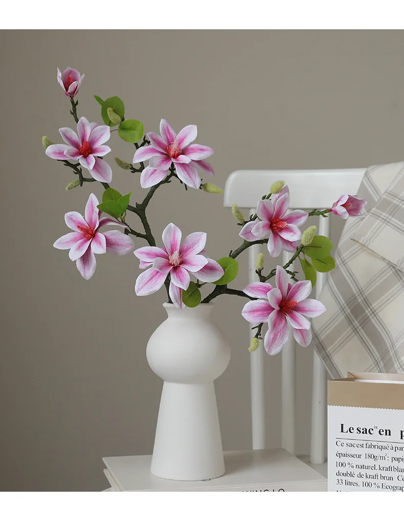 56CM Artificial Magnolia Flower New Chinese Silk Flower Single Branch Decoration for Home Living Room Dining Table Decoration