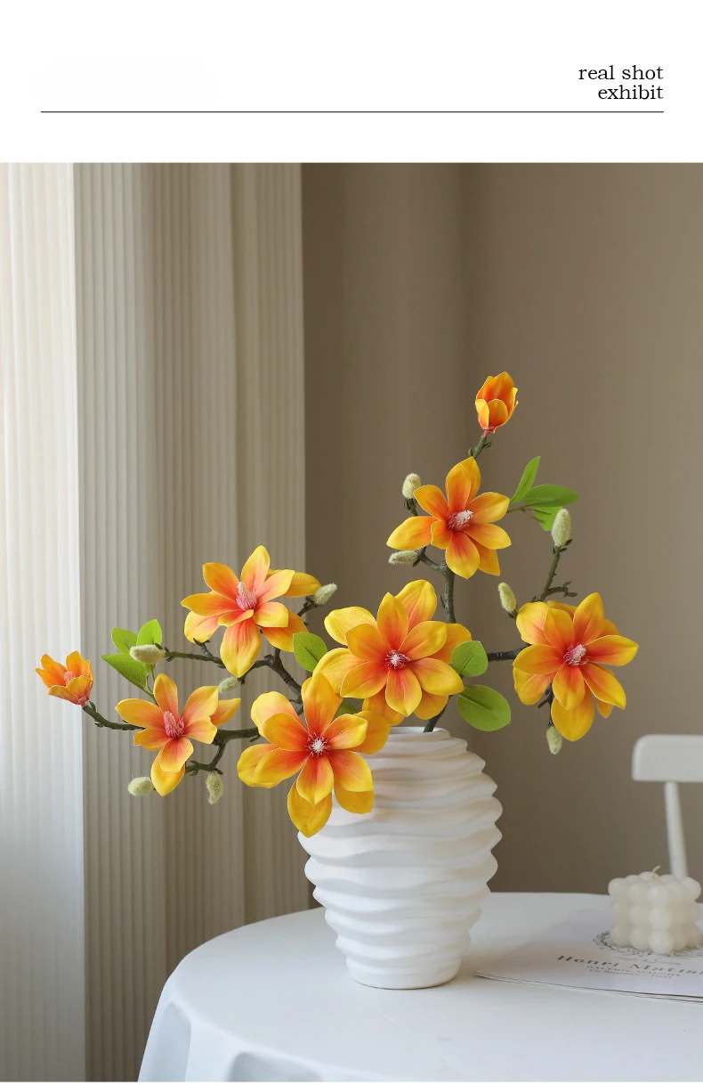 56CM Artificial Magnolia Flower New Chinese Silk Flower Single Branch Decoration for Home Living Room Dining Table Decoration