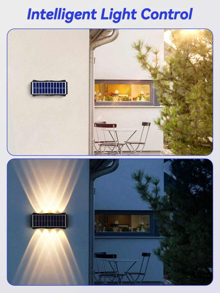 Solar Wall Lamp Outdoor Warm Light Waterproof Up And Down Luminous Lighting Balcony Yard Garden Decoration Lights Exterior Wall