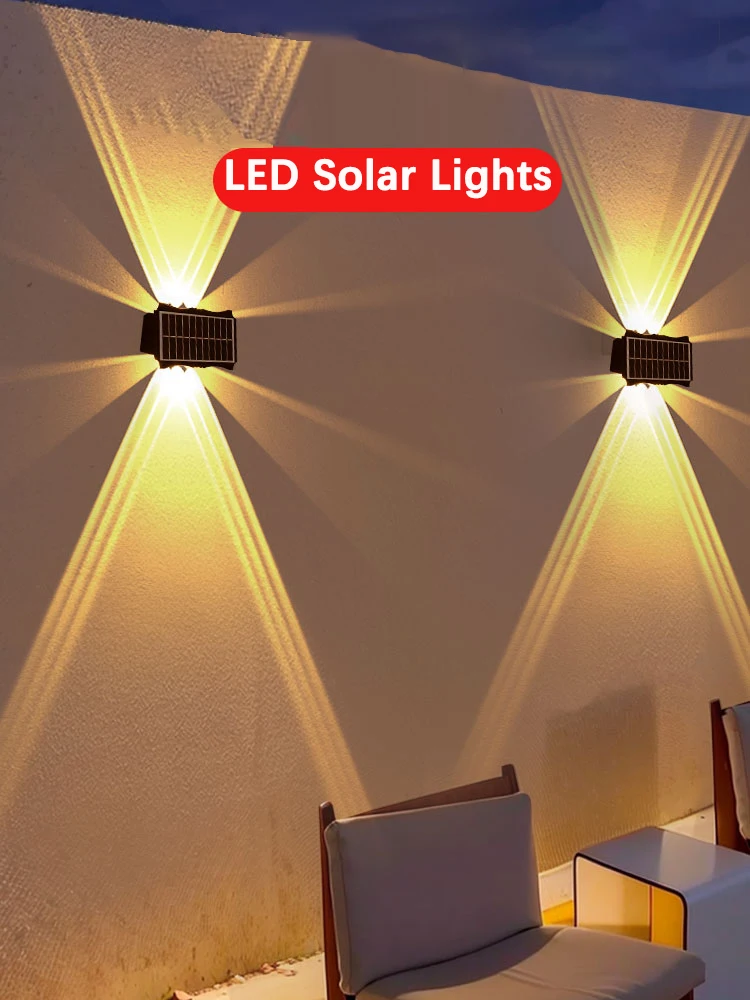Solar Wall Lamp Outdoor Warm Light Waterproof Up And Down Luminous Lighting Balcony Yard Garden Decoration Lights Exterior Wall
