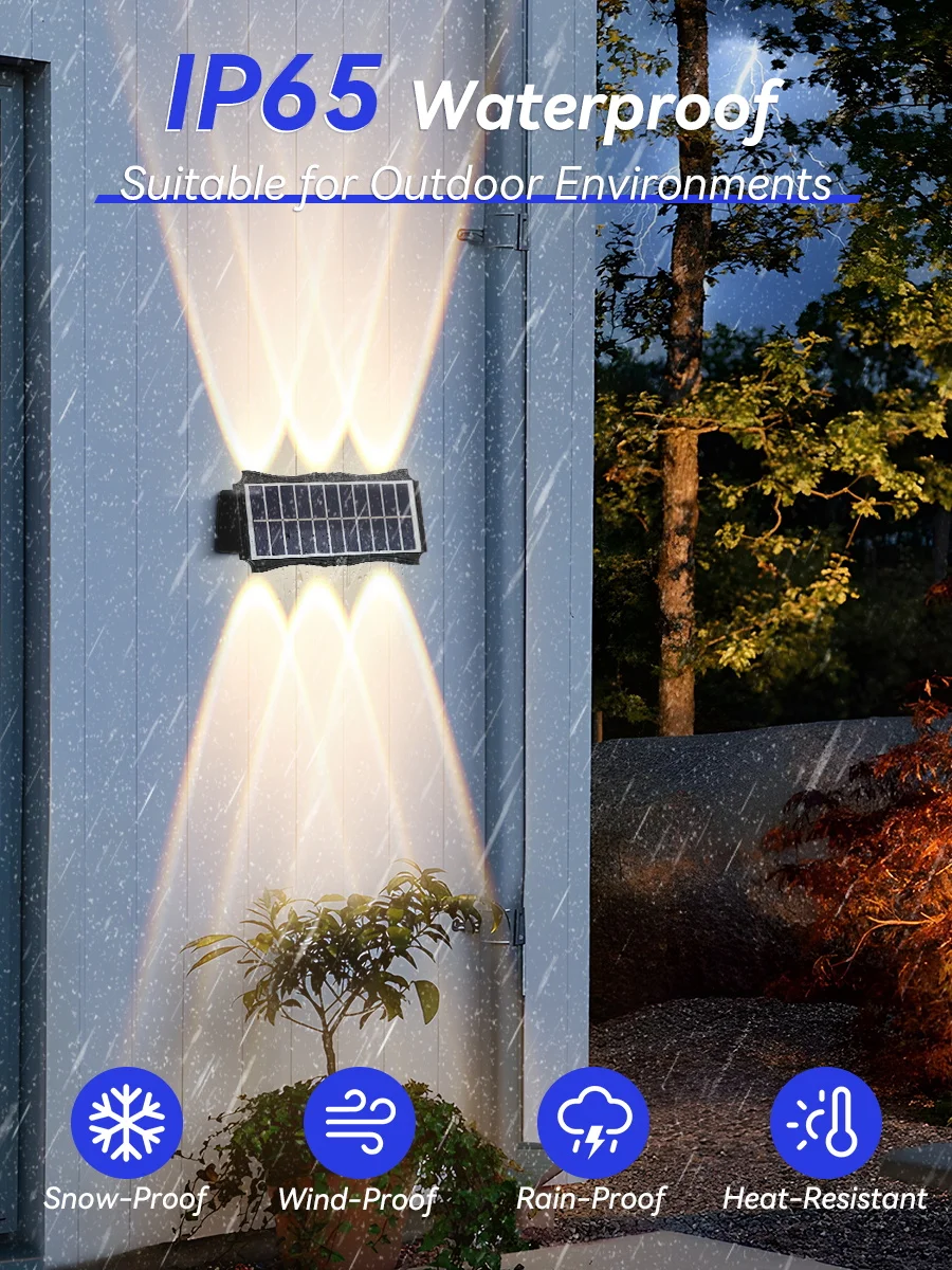 Solar Wall Lamp Outdoor Warm Light Waterproof Up And Down Luminous Lighting Balcony Yard Garden Decoration Lights Exterior Wall