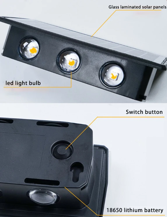 Solar Wall Lamp Outdoor Warm Light Waterproof Up And Down Luminous Lighting Balcony Yard Garden Decoration Lights Exterior Wall