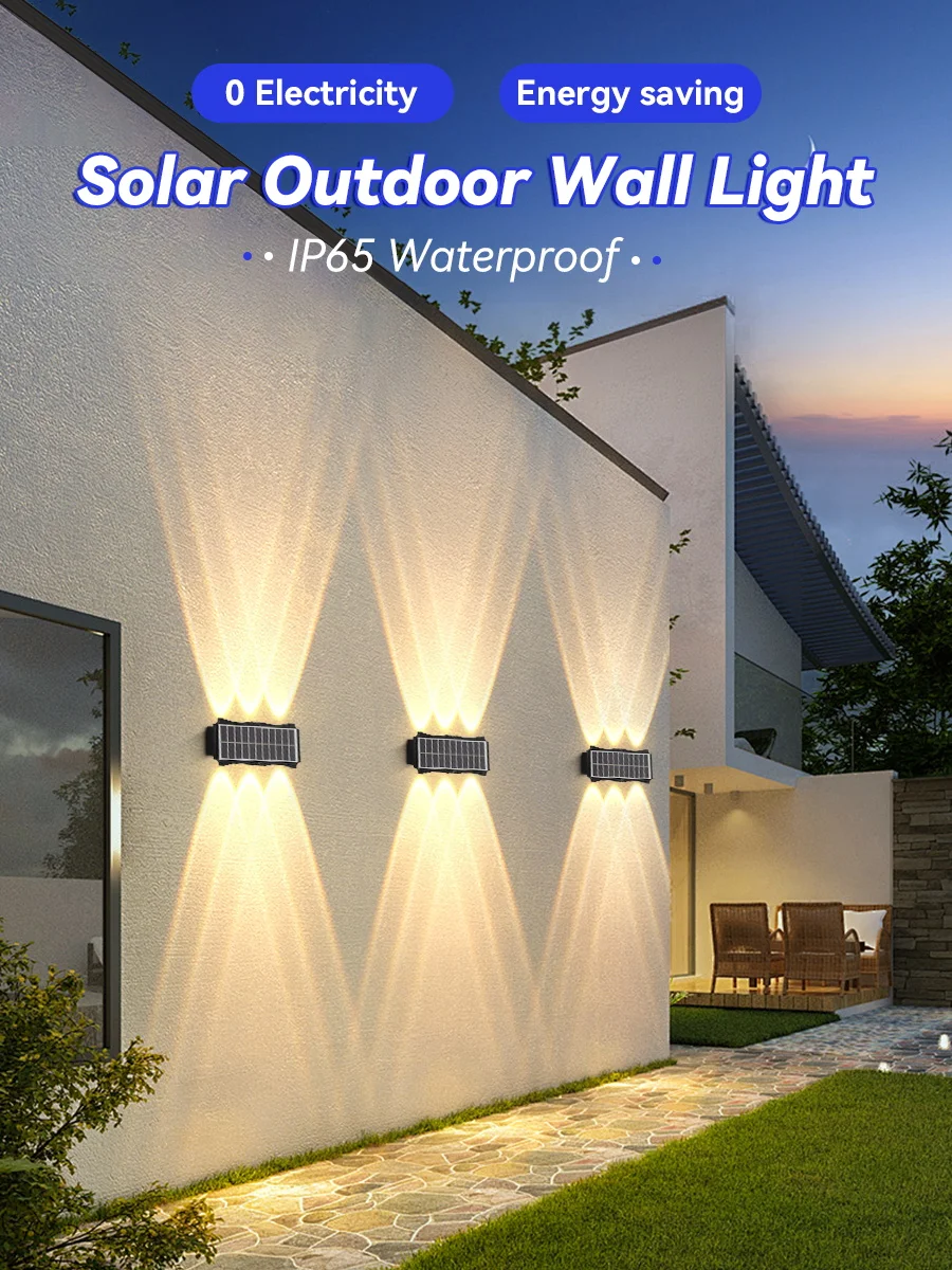 Solar Wall Lamp Outdoor Warm Light Waterproof Up And Down Luminous Lighting Balcony Yard Garden Decoration Lights Exterior Wall