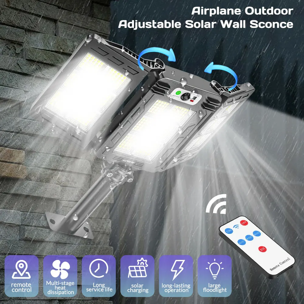 LED Solar Sensor Street Lights Waterproof 3 Light Modes Outdoor Wall Lamp for Garden Yard Balcony Camping Decor