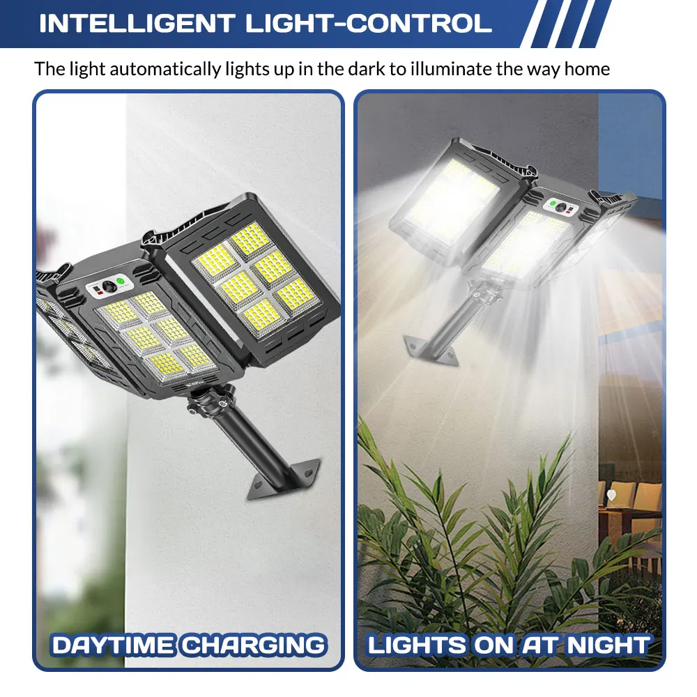 LED Solar Sensor Street Lights Waterproof 3 Light Modes Outdoor Wall Lamp for Garden Yard Balcony Camping Decor