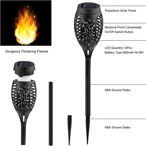 4/2/1Pcs Solar Flame Lights Torch Flickering Light Waterproof Garden Decoration Outdoor Lawn Tiki Led Path Yard Patio Floor Lamp - Image 3