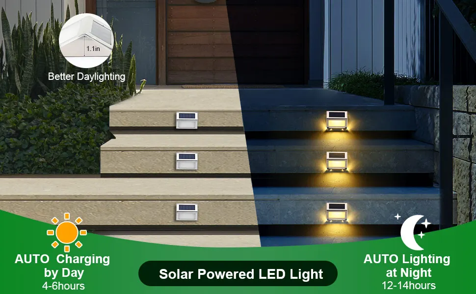 Lightess Solar Lights for Steps Deck Solar Stair Light Outdoor Waterproof Stainless Steel LED Fence Light for Garden Pathway