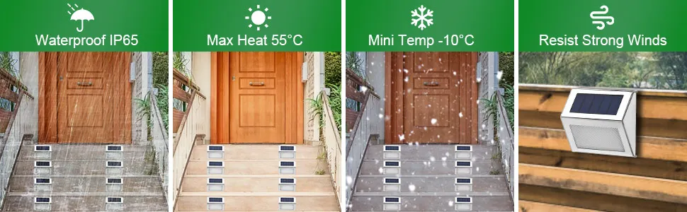 Lightess Solar Lights for Steps Deck Solar Stair Light Outdoor Waterproof Stainless Steel LED Fence Light for Garden Pathway