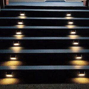Lightess Solar Lights for Steps Deck Solar Stair Light Outdoor Waterproof Stainless Steel LED Fence Light for Garden Pathway