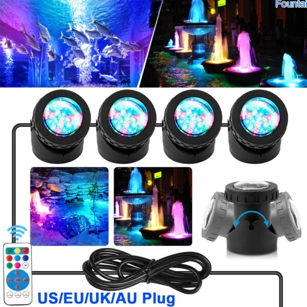 RGB Submersible 1/2/3/4 LED Lights Waterproof IP68 Underwater Fountain Pond Spot Light Dimmable Swimming Pool Landscape Lamp