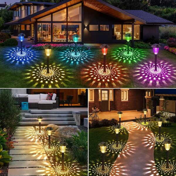 Solar Pathway Lights Outdoor Solar Yard Lamp RGB Color Changing/Warm White IP67 Waterproof LED Solar Lights for Garden Path - Image 2