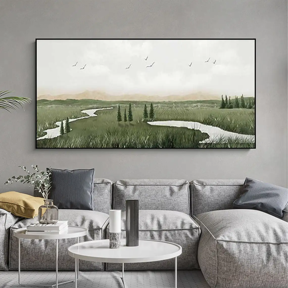 Abstract Mountain Oil Painting on Canvas Green Landscape Acrylic Painting Custom Gift Art Large Wall Art Living Room Home Decor