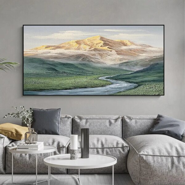 Abstract Mountain Oil Painting on Canvas Green Landscape Acrylic Painting Custom Gift Art Large Wall Art Living Room Home Decor - Image 4