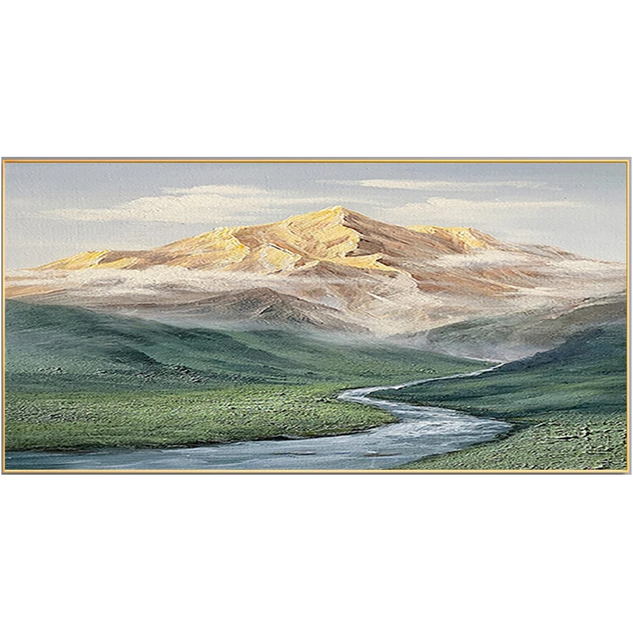 Abstract Mountain Oil Painting on Canvas Green Landscape Acrylic Painting Custom Gift Art Large Wall Art Living Room Home Decor