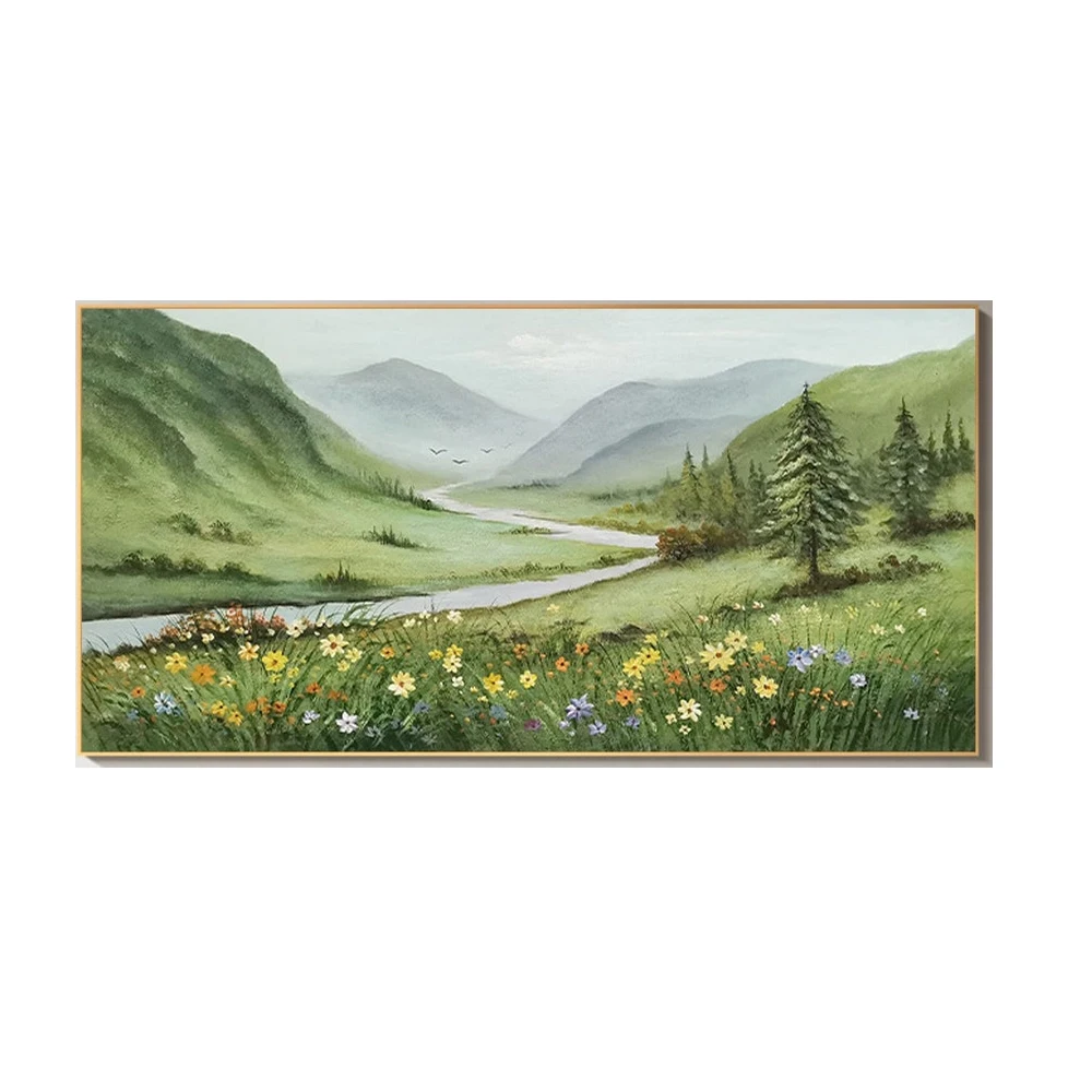 Abstract Mountain Oil Painting on Canvas Green Landscape Acrylic Painting Custom Gift Art Large Wall Art Living Room Home Decor