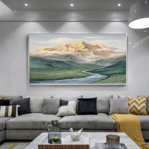 Abstract Mountain Oil Painting on Canvas Green Landscape Acrylic Painting Custom Gift Art Large Wall Art Living Room Home Decor