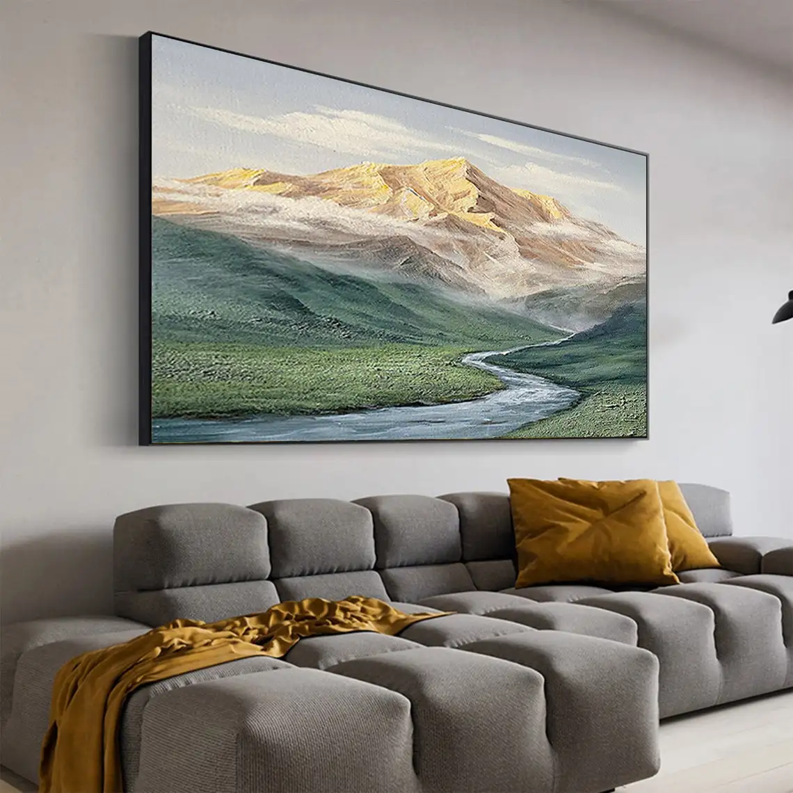 Abstract Mountain Oil Painting on Canvas Green Landscape Acrylic Painting Custom Gift Art Large Wall Art Living Room Home Decor