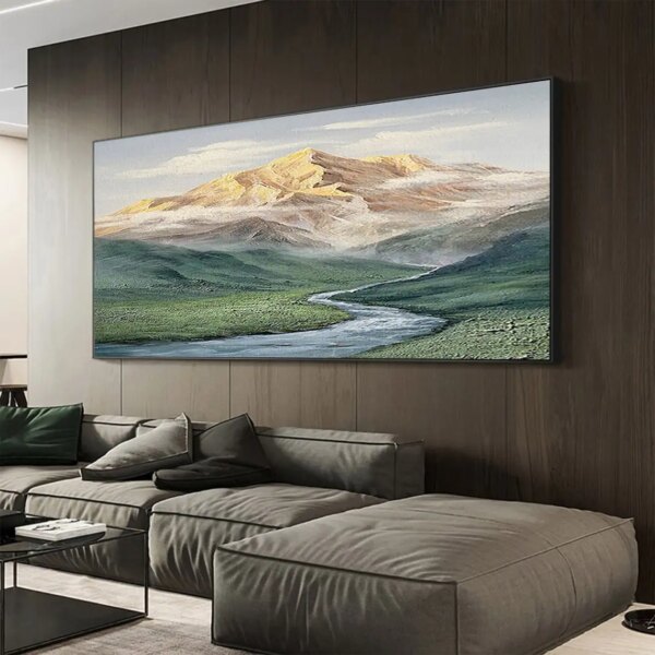 Abstract Mountain Oil Painting on Canvas Green Landscape Acrylic Painting Custom Gift Art Large Wall Art Living Room Home Decor - Image 3