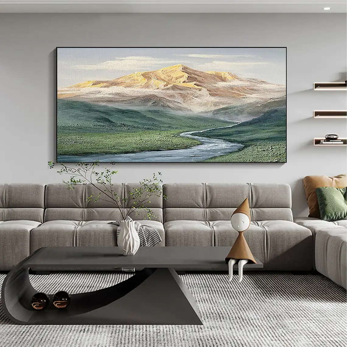 Abstract Mountain Oil Painting on Canvas Green Landscape Acrylic Painting Custom Gift Art Large Wall Art Living Room Home Decor