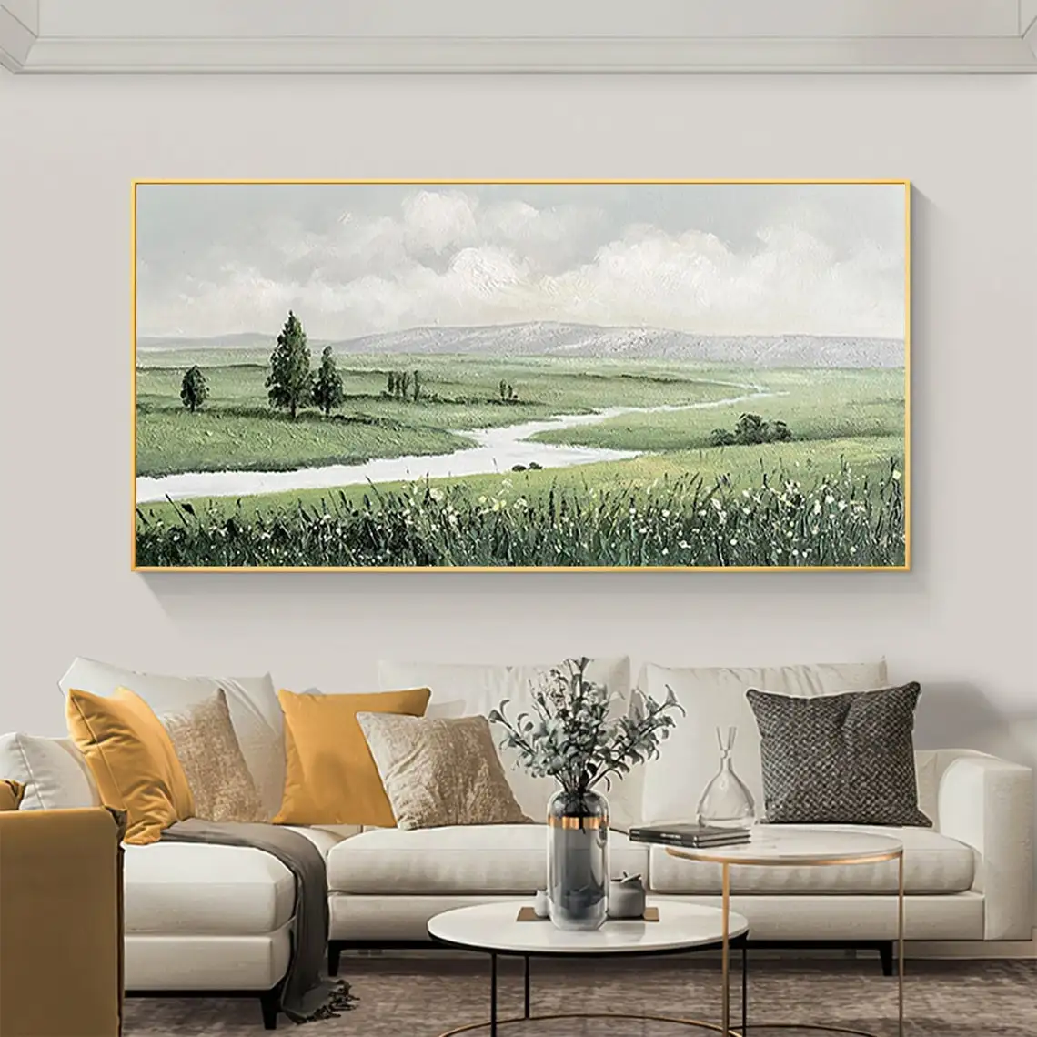 Abstract Mountain Oil Painting on Canvas Green Landscape Acrylic Painting Custom Gift Art Large Wall Art Living Room Home Decor