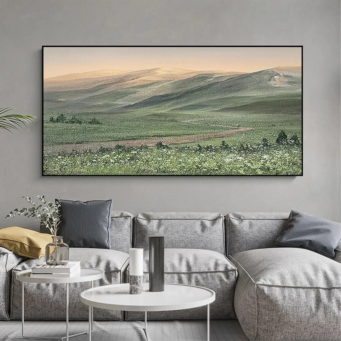 Abstract Mountain Oil Painting on Canvas Green Landscape Acrylic Painting Custom Gift Art Large Wall Art Living Room Home Decor