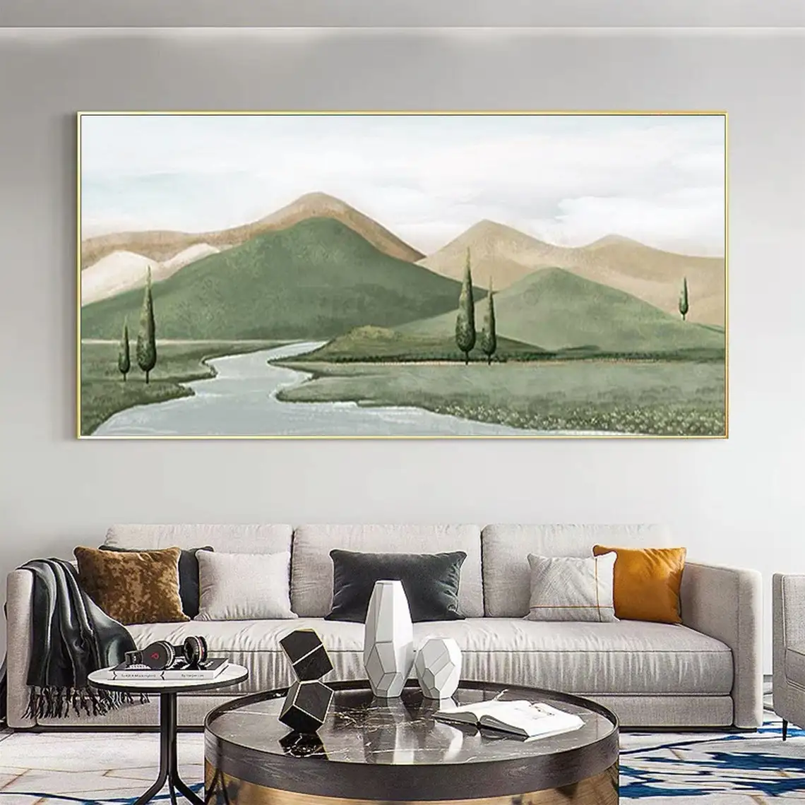 Abstract Mountain Oil Painting on Canvas Green Landscape Acrylic Painting Custom Gift Art Large Wall Art Living Room Home Decor