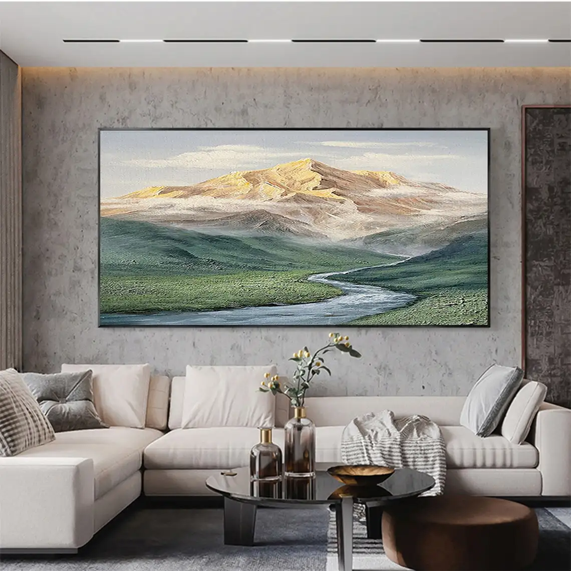 Abstract Mountain Oil Painting on Canvas Green Landscape Acrylic Painting Custom Gift Art Large Wall Art Living Room Home Decor
