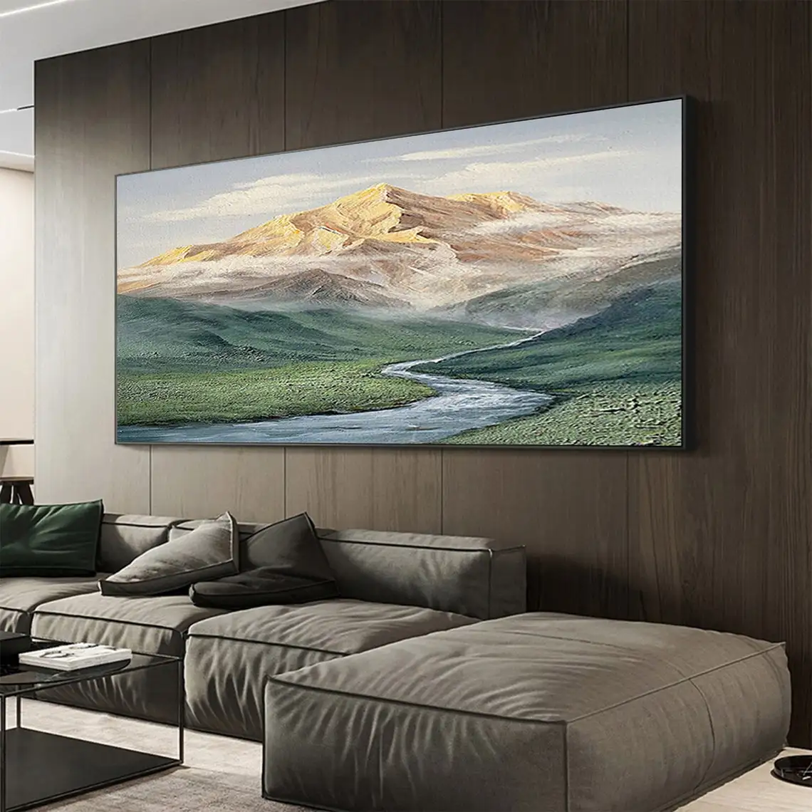 Abstract Mountain Oil Painting on Canvas Green Landscape Acrylic Painting Custom Gift Art Large Wall Art Living Room Home Decor