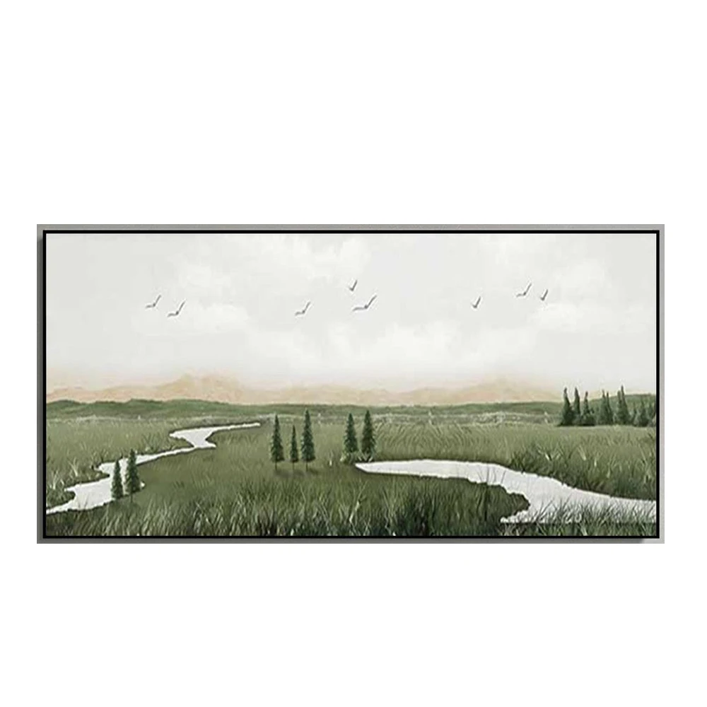 Abstract Mountain Oil Painting on Canvas Green Landscape Acrylic Painting Custom Gift Art Large Wall Art Living Room Home Decor