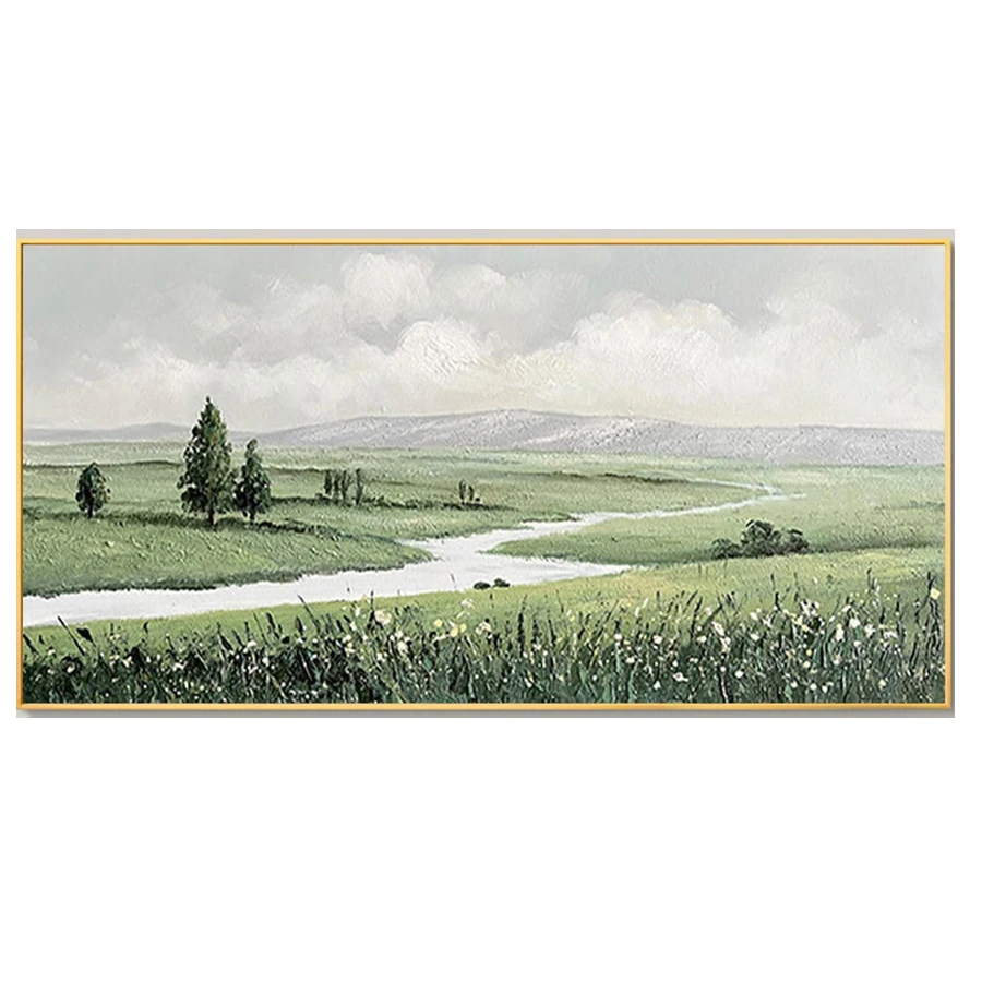 Abstract Mountain Oil Painting on Canvas Green Landscape Acrylic Painting Custom Gift Art Large Wall Art Living Room Home Decor