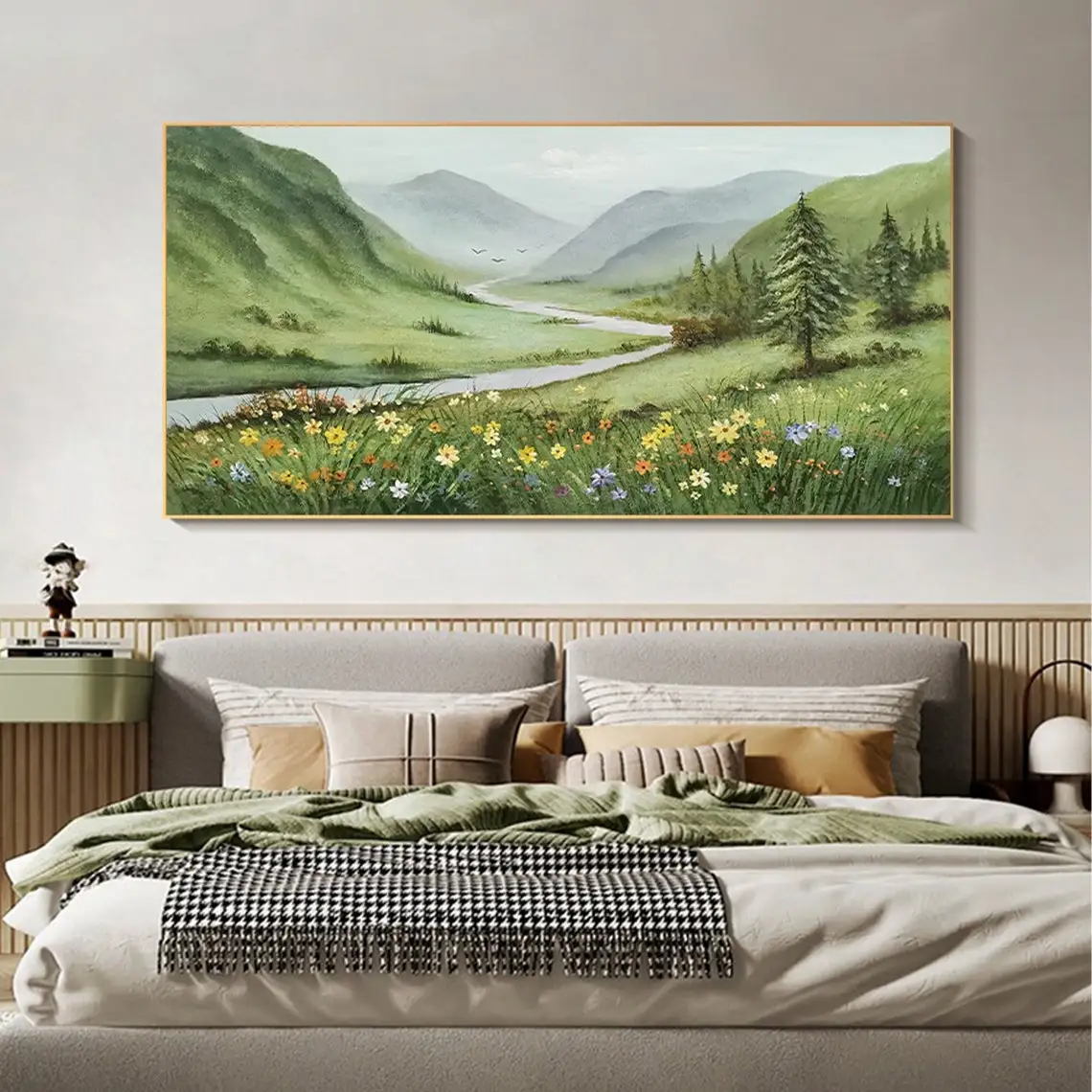 Abstract Mountain Oil Painting on Canvas Green Landscape Acrylic Painting Custom Gift Art Large Wall Art Living Room Home Decor
