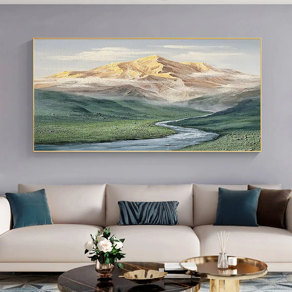 Abstract Mountain Oil Painting on Canvas Green Landscape Acrylic Painting Custom Gift Art Large Wall Art Living Room Home Decor