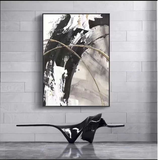 Canvas Thick Pigment Modern Painting Black and White Canvas Acrylic 100% Hand-painted Simple Abstract Oil Painting Modern Art