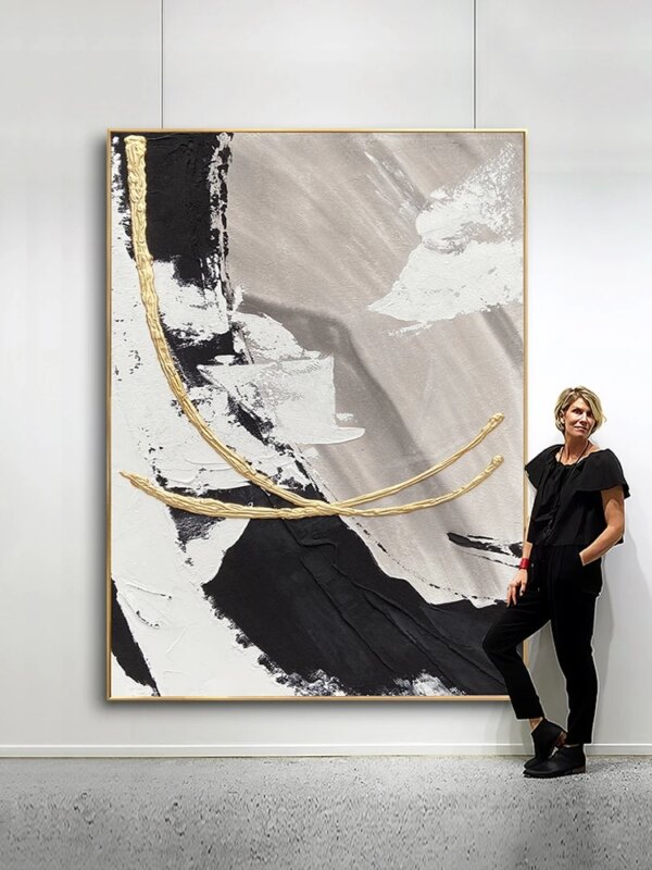 Canvas Thick Pigment Modern Painting Black and White Canvas Acrylic 100% Hand-painted Simple Abstract Oil Painting Modern Art - Image 2