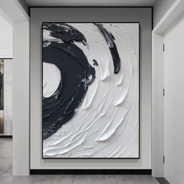 Canvas Thick Pigment Modern Painting Black and White Canvas Acrylic 100% Hand-painted Simple Abstract Oil Painting Modern Art - Image 3