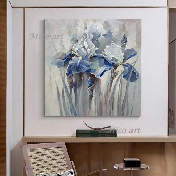 Hand Painted Purple Flower Painting Oil Painting Handmade Knife Flower Canvas Painting Modern Artist Home Decoration Wall Art - Image 5