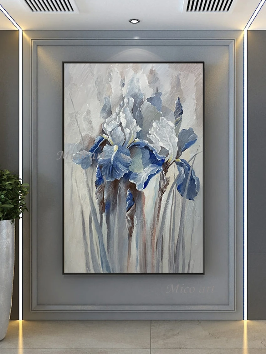 Hand Painted Purple Flower Painting Oil Painting Handmade Knife Flower Canvas Painting Modern Artist Home Decoration Wall Art