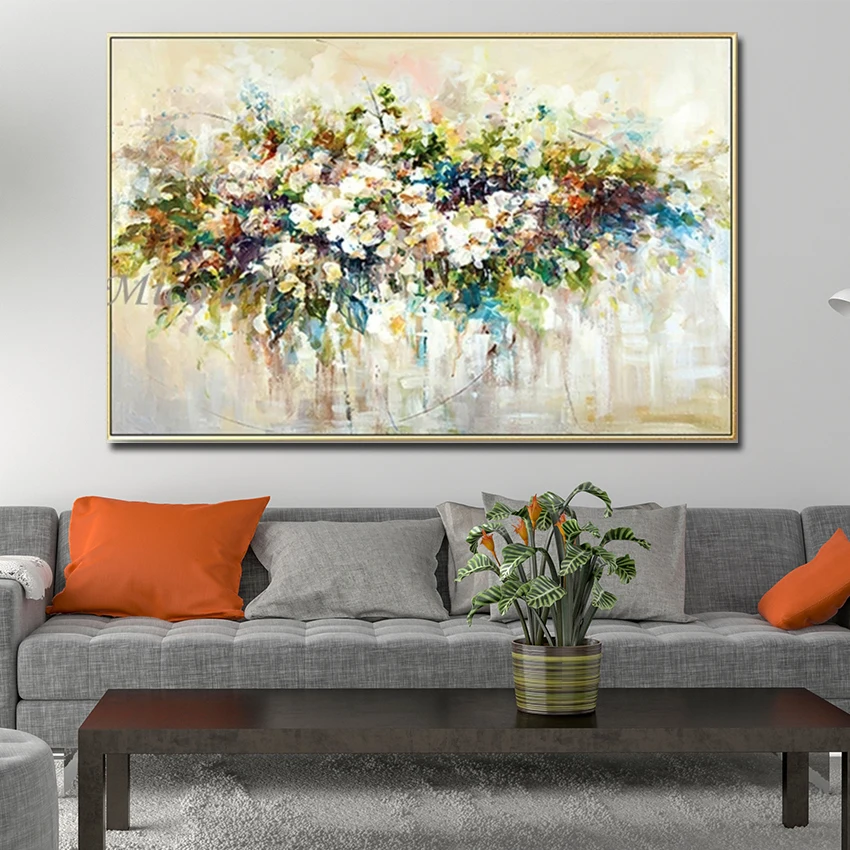 Hand Painted Purple Flower Painting Oil Painting Handmade Knife Flower Canvas Painting Modern Artist Home Decoration Wall Art